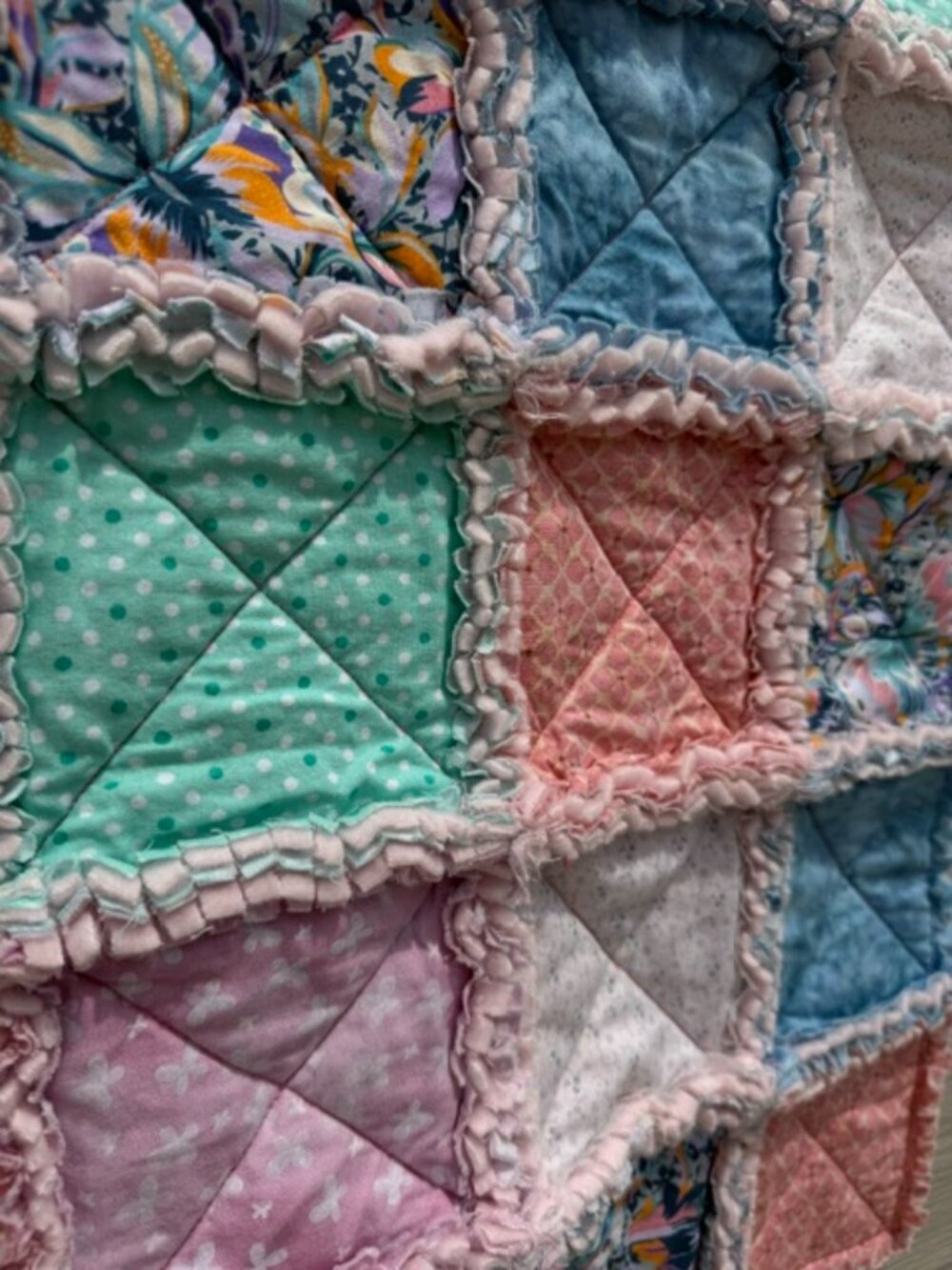 Homemade Small Multicolored Rag Quilt/Baby Blanket - Picture 6 of 12
